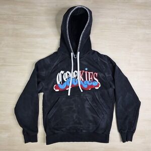 Cookies‎ Black Acid Wash Hoodie Logo Upper Echelon Embroidered Size Small